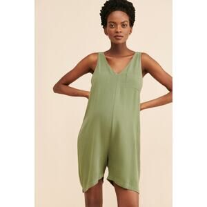 Stowaway Collection Maternity Linen Romper Green Size Medium